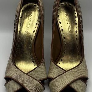BCBGirls Snakeskin Print Peep Toe Pumps - 6